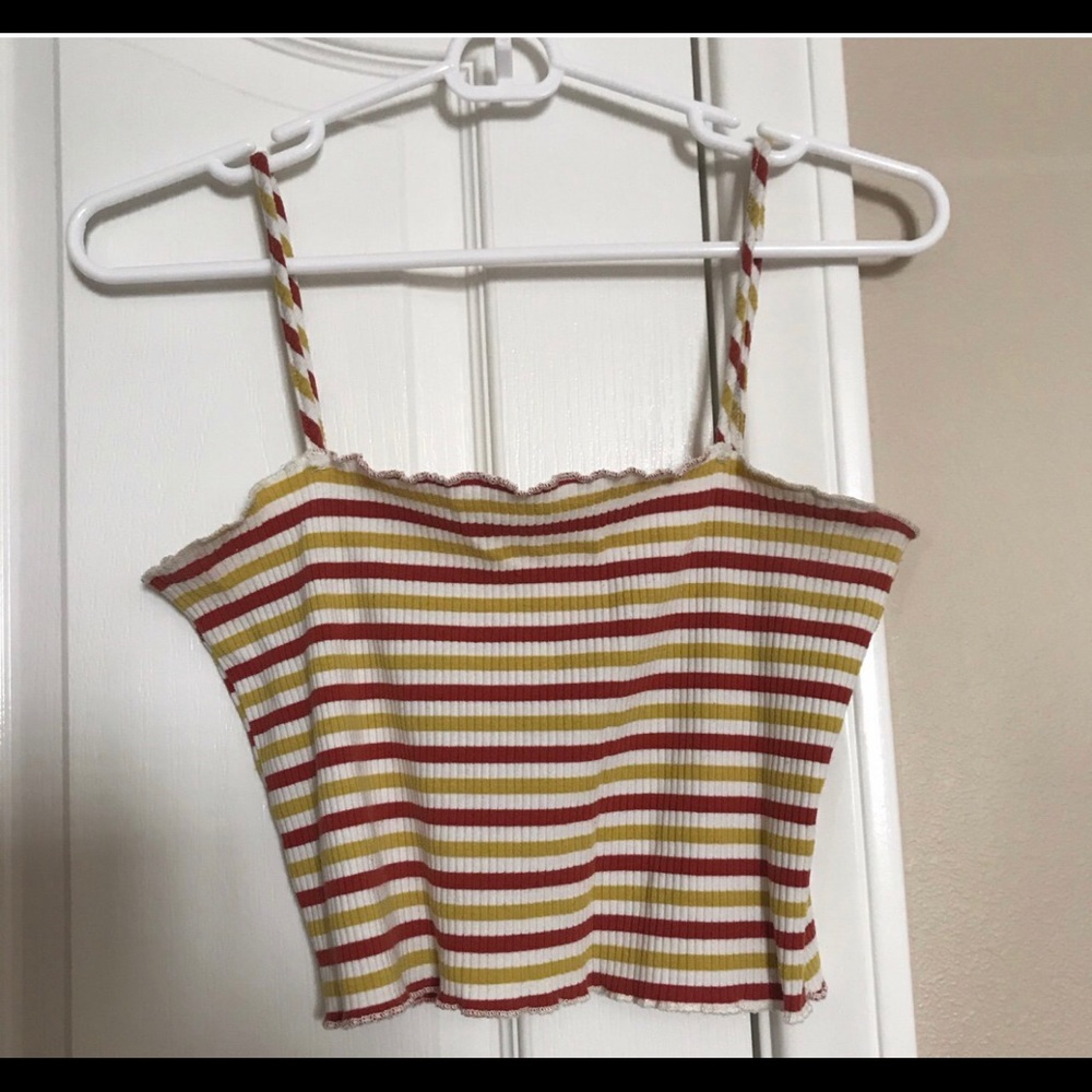 red, yellow, & white striped tank top